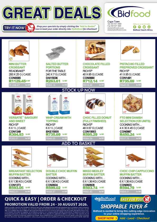 Great Deals on Promotion During 24 - 30 August 2026 - Shop Croissants, Danish Pastries, Muffins, Doughnuts and More Online With MyBidfood