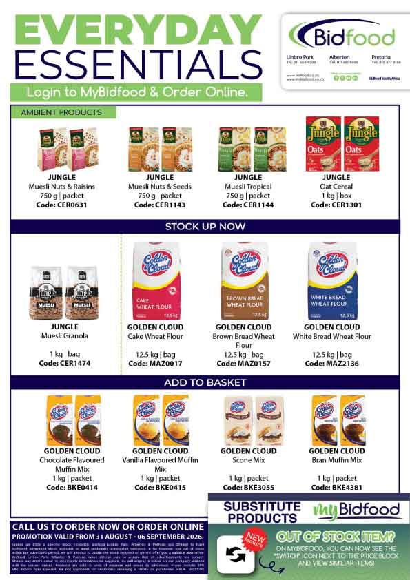 Everyday Essentials on Jungle and Golden Cloud Products From 31 August - 06 September 2026 - Login to MyBidfood and Order Online