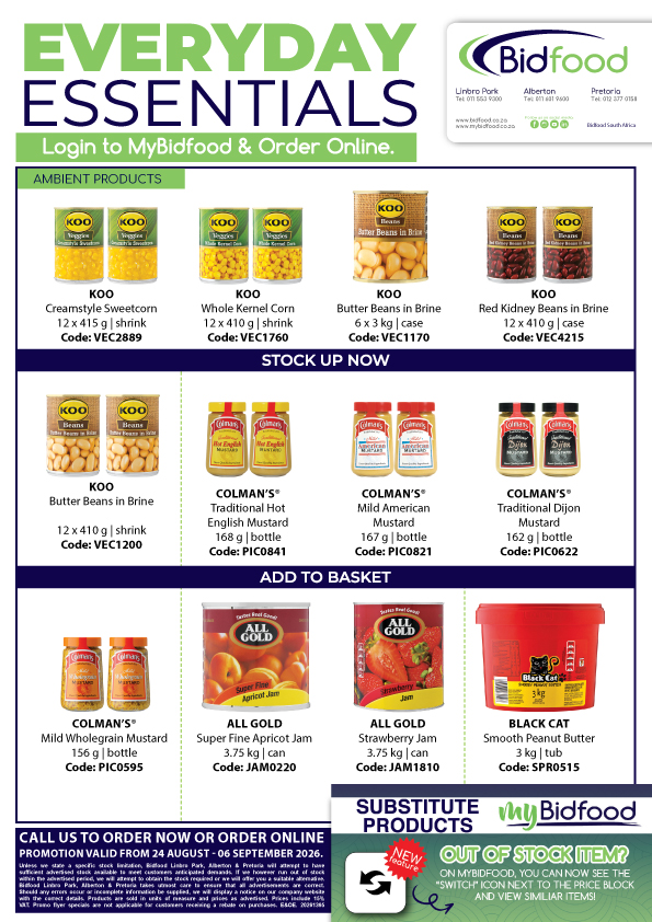 Everyday Essentials Ambient Products on Promotion During 24 August - 06 September 2026 - Login to MyBidfood and Order Online