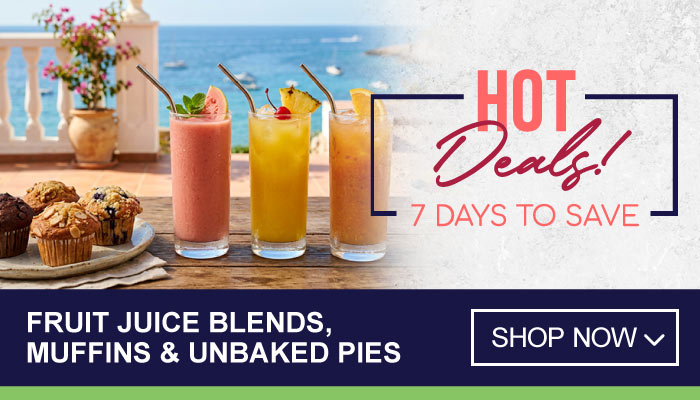 7 Days Massive Savings on Fruit Juice Blends, Muffins & Unbaked Pies - visit MyBidfood to shop now