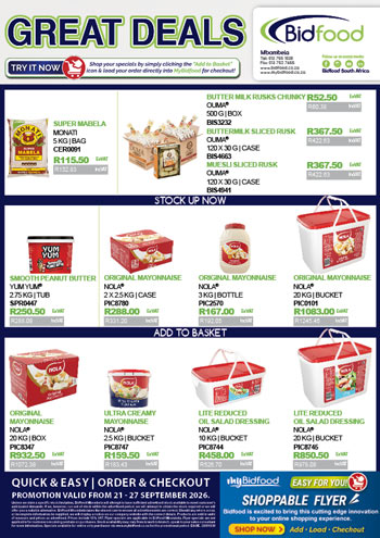 Everyday Essentials On Promotion From 21 - 27 September 2026 - Login to MyBidfood & Order Online