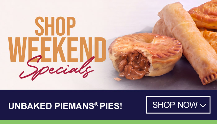 Weekend Specials on Unbaked Piemans Pies! - visit MyBidfood to shop now