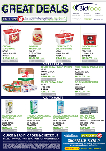Great Deals on Promotion During 26 October - 01 November 2026 - View Our Shoppable Flyer and Order Online with Bidfood