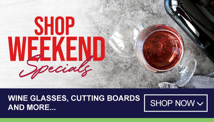 Shop Weekend Specials on Wine Glasses, Cutting Boards and more- visit MyBidfood to shop now