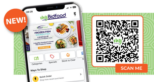 Download our new MyBidfood app and explore all the amazing features - New look. Smart features. Scan the QR Code or Download to get the app - Shop Anywhere, Anytime with MyBidfood's Free App