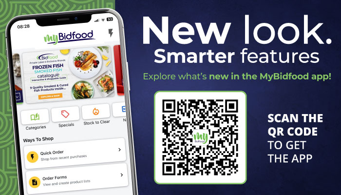 Explore what's new in the MyBidfood app - New look. Smart features. Scan the QR Code to get the app - Shop Anywhere, Anytime with MyBidfood's Free App