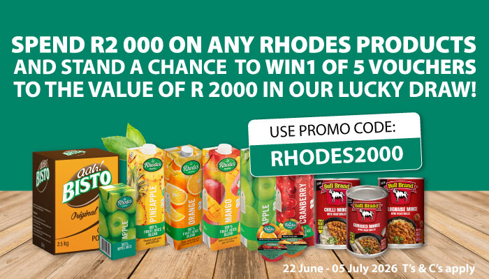 Spend R2000 on any Rhodes Products and Stand a Chance to Win 1 of 5 Vouchers