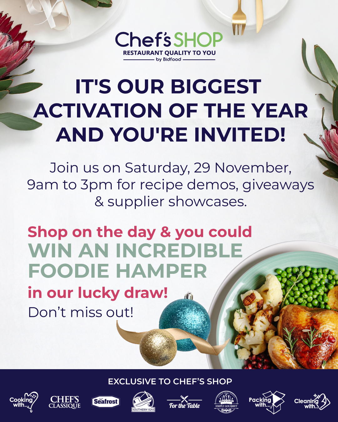 Join us on Saturday, 29th November from 9am to 3pm for Recipe Demos, Giveaways & Supplier Showcases