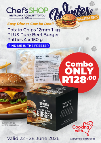 Winter Warmers - Easy Dinner Combo Deal! - Potato Chips 12mm 1 kg Plus Beef Burger Patties 4 x 150 g - Combo Only R128.00 - Valid 22 - 28 June 2026